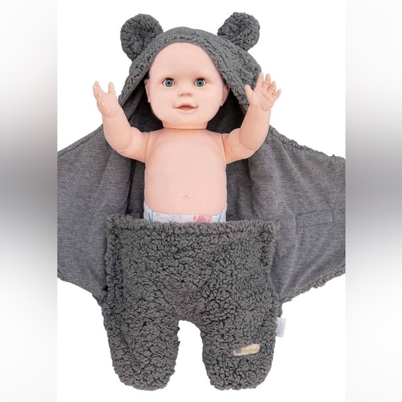 Blue Snail Grey Sherpa Wrap Swaddle Blanket Small for 0-3 months - Picture 4 of 14